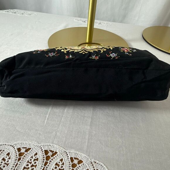 Vintage Golden Sachet West Germany Needlepoint Purse | 1950s–60s Floral Tapestry - Picture 8 of 16